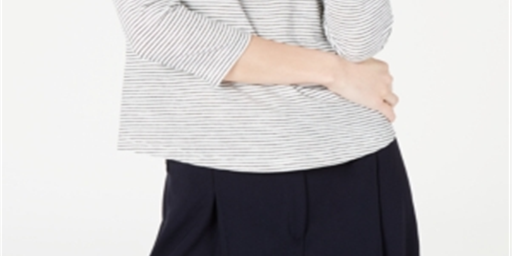 Camisa listrada feminina Maison Jules com manga 3/4, branca, tamanho extragrande
