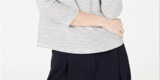 Camisa listrada feminina Maison Jules com manga 3/4, branca, tamanho extragrande