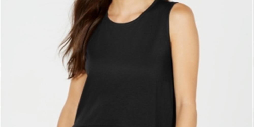 Blusa de malha feminina Michael Kors com bainha de mídia mista, preta, tamanho pequeno pequeno