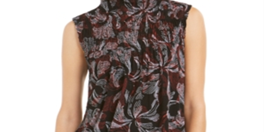 Alfani Feminino Petite Smocked Mock Neck Top Vermelho Petite Pequeno