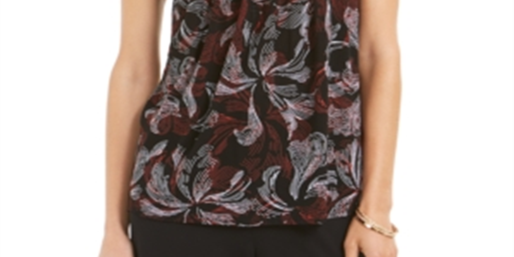 Alfani Feminino Petite Smocked Mock Neck Top Vermelho Petite Pequeno