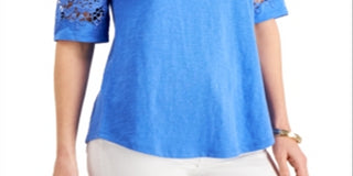 Charter Club Feminino Algodão Renda TrimTop Azul Tamanho Grande