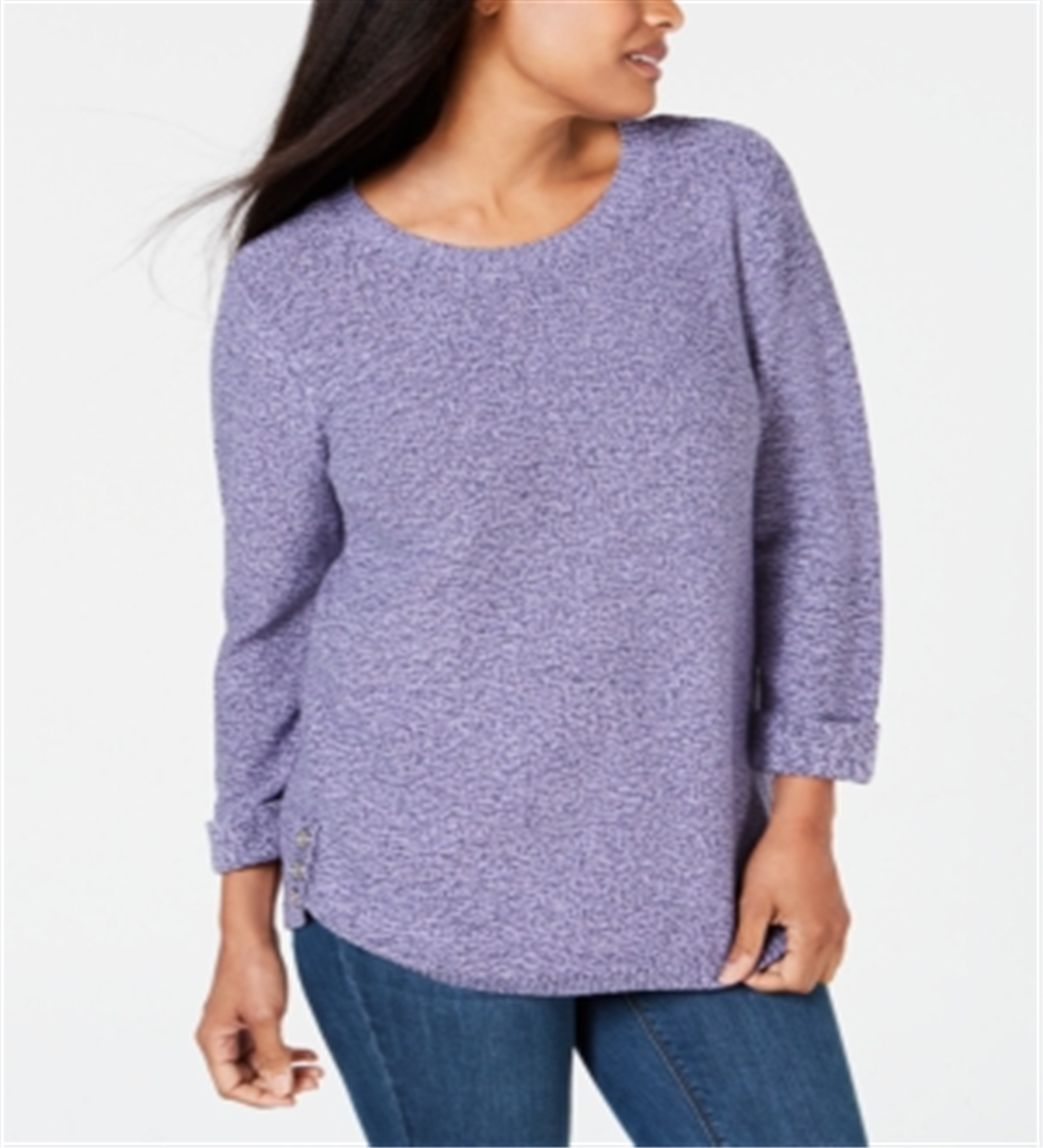 Karen Scott Suéter Feminino de Algodão Marmorizado Roxo Tamanho Grande