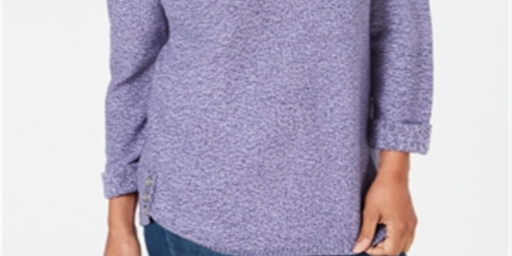 Karen Scott Suéter Feminino de Algodão Marmorizado Roxo Tamanho Grande