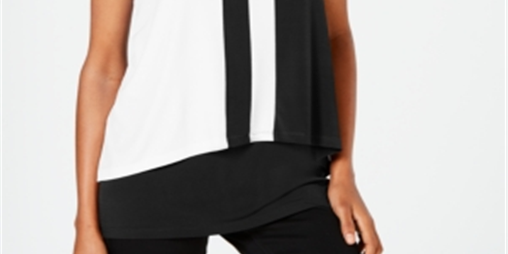 Blusa sem mangas Alfani feminina com blocos de cores, preta, tamanho pequeno P