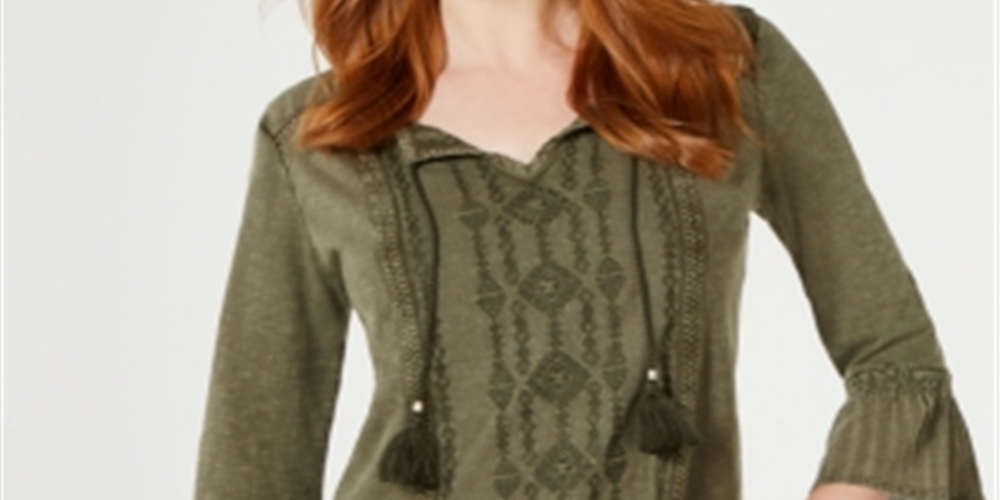 Top feminino estilo camponês verde tamanho X-S