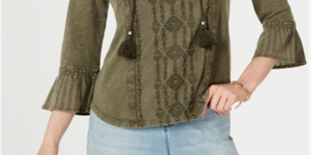 Top feminino estilo camponês verde tamanho X-S