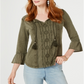 Top feminino estilo camponês verde tamanho pequeno