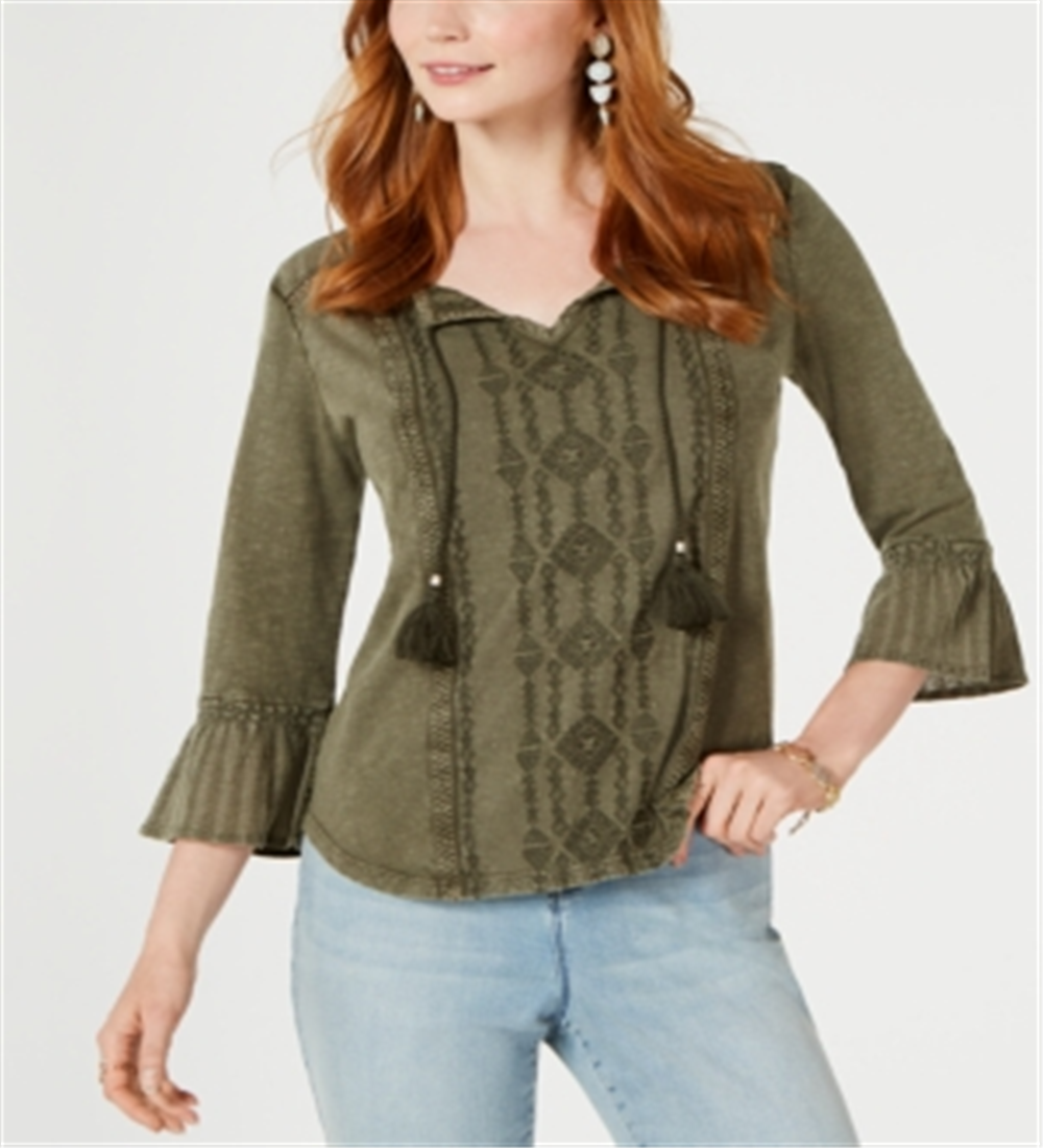 Top feminino estilo camponês verde tamanho pequeno