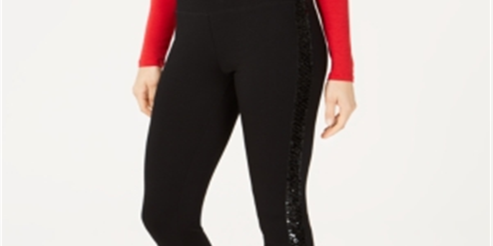 Calça feminina com acabamento em lantejoulas e ponte, preta, tamanho 8 Petite, da INC International Concepts