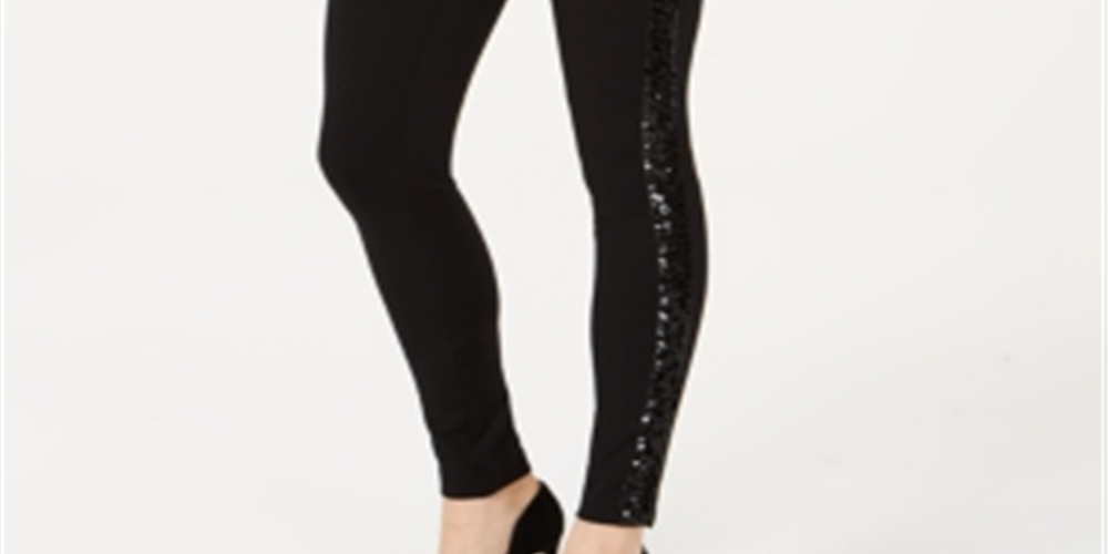 Calça feminina com acabamento em lantejoulas e ponte, preta, tamanho 8 Petite, da INC International Concepts