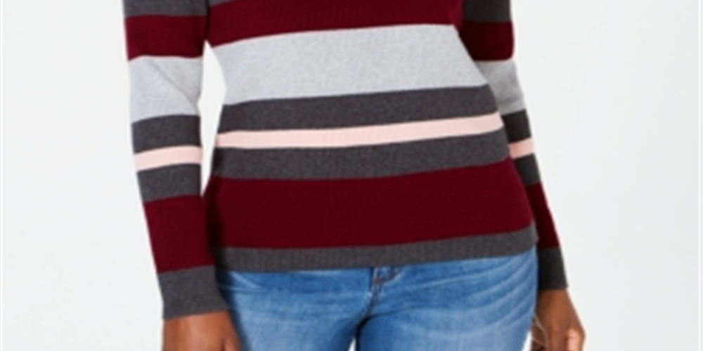 Karen Scott Suéter Feminino Listrado Gola Falsa Algodão Vermelho Tamanho Médio