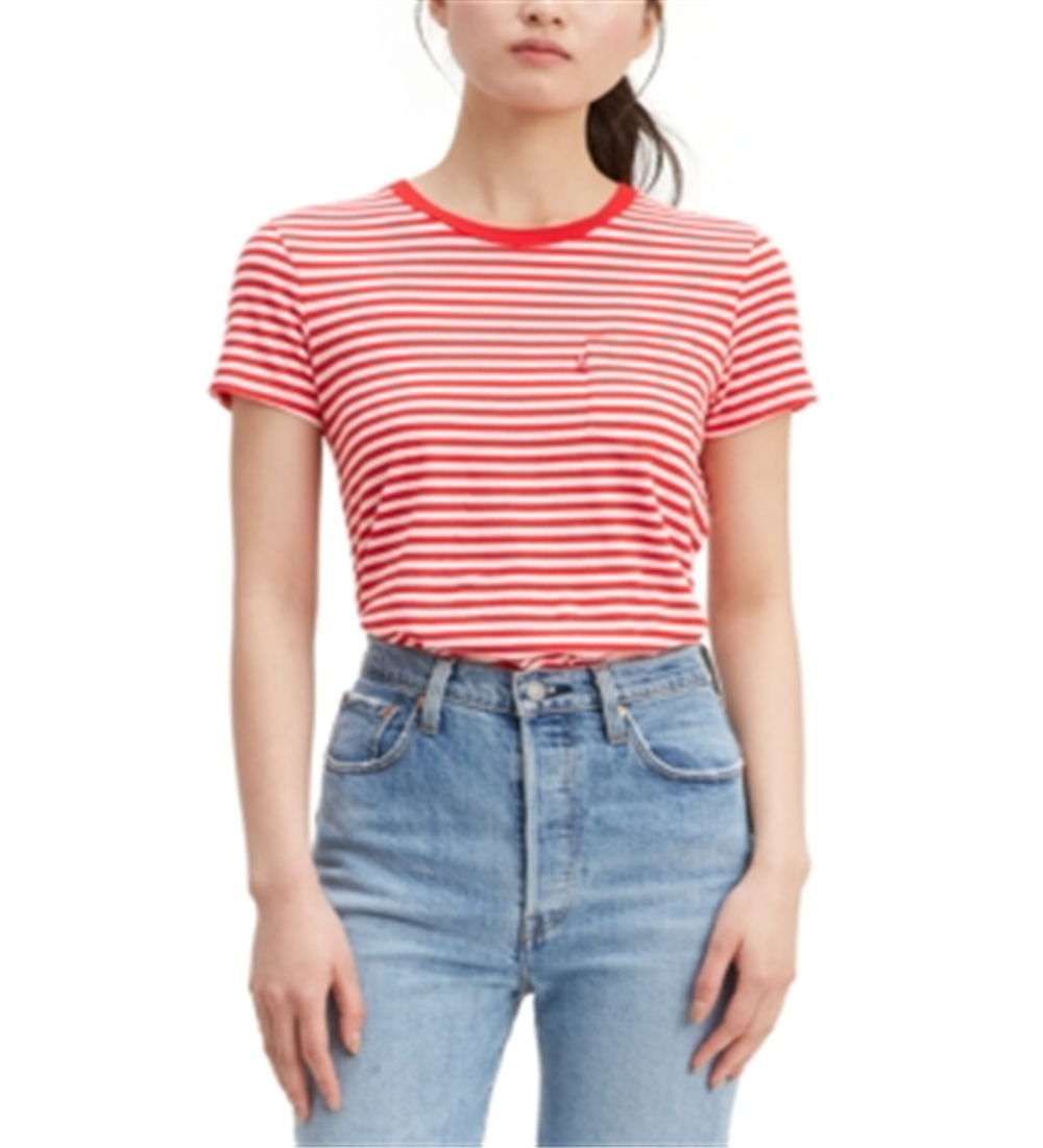 Camiseta Levi's Perfect Listrada de Algodão Feminina Vermelha Tamanho X-S