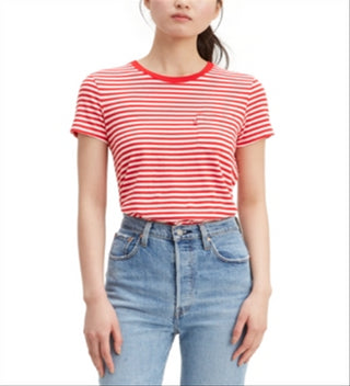 Levi's Women's Perfect Striped Cotton T-Shirt Red Size X-Small
