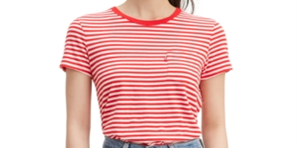 Camiseta Levi's Perfect Listrada de Algodão Feminina Vermelha Tamanho X-S