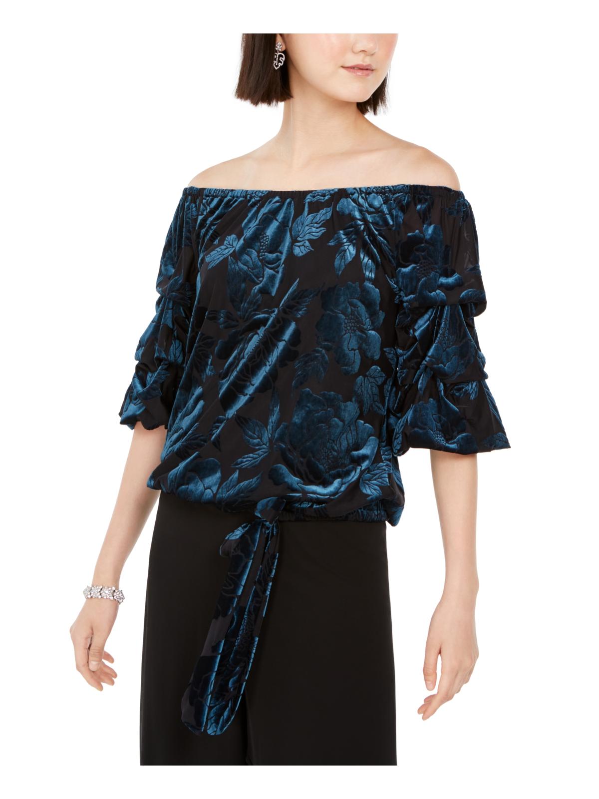 Blusa feminina MSK de veludo com ombros à mostra, verde, tamanho X-G