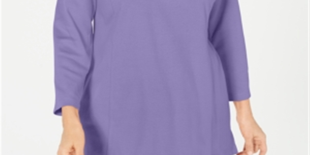 Blusa feminina Karen Scott de algodão com meio zíper e gola simulada, roxa, tamanho médio