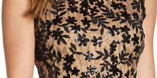Vestido feminino Taylor com lantejoulas e renda floral bordada, preto, tamanho 8