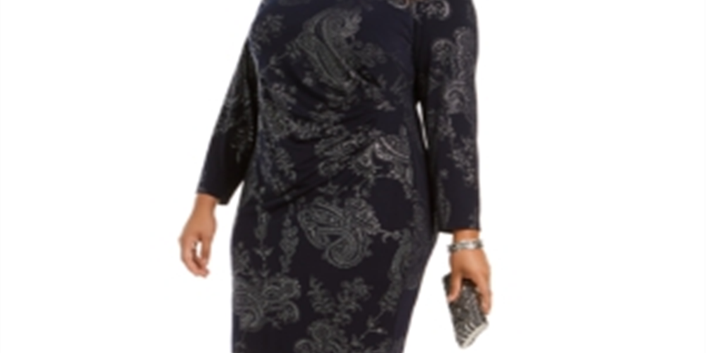 Vestido feminino Jessica Howard com estampa Paisley e franzido lateral, azul-marinho, tamanho 22W