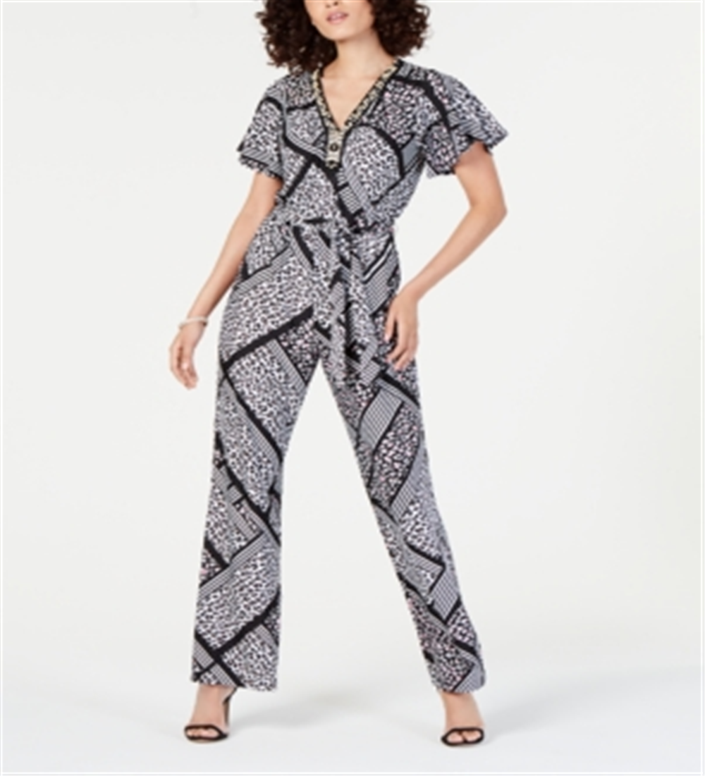 Macacão feminino NY Collection com mangas esvoaçantes, preto, tamanho pequeno médio