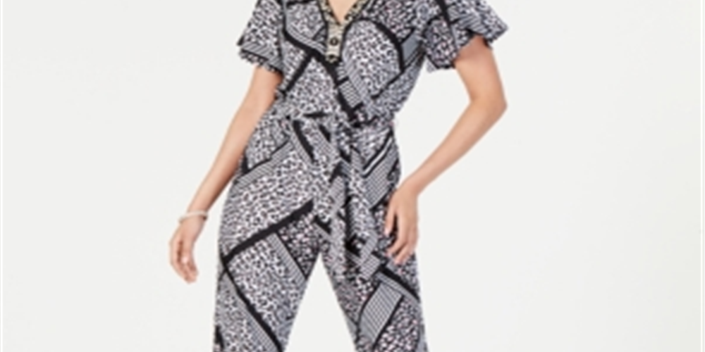 Macacão feminino NY Collection com mangas esvoaçantes, preto, tamanho pequeno médio