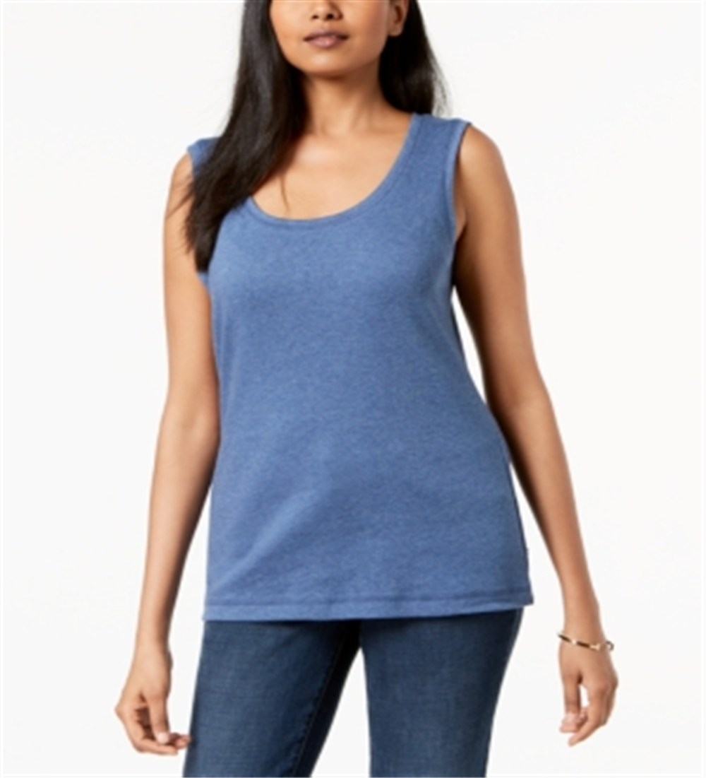 Regata de algodão com decote redondo feminina Karen Scott, azul, tamanho grande