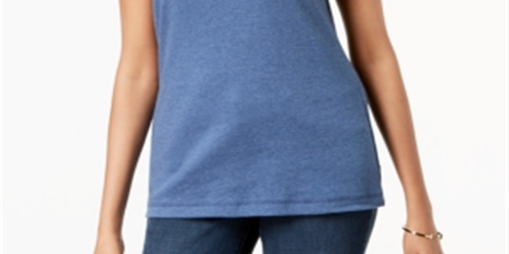 Regata de algodão com decote redondo feminina Karen Scott, azul, tamanho grande