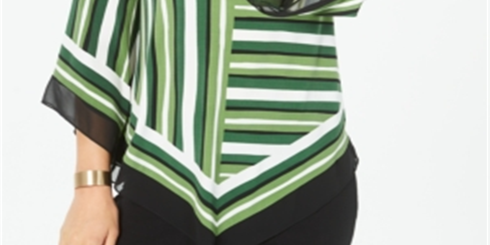 Alfani Poncho Listrado Feminino Verde Pequeno