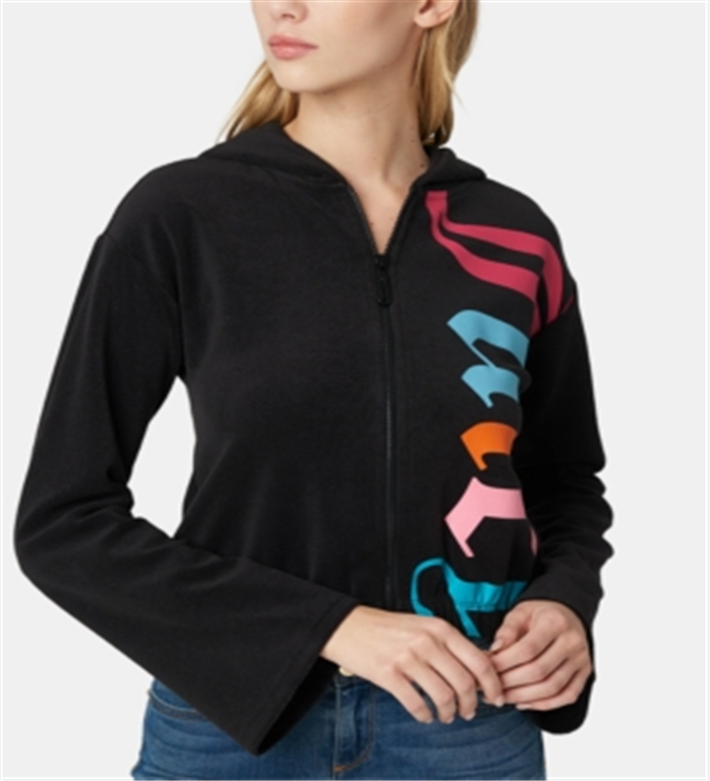 Jaqueta com capuz e zíper Juicy Couture feminina, preta, tamanho grande