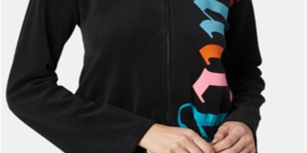 Jaqueta com capuz e zíper Juicy Couture feminina, preta, tamanho grande