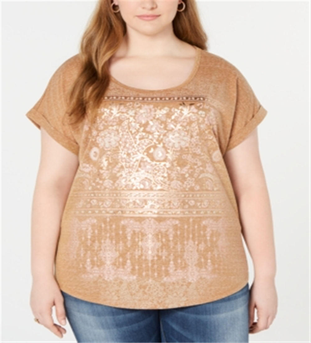 Camiseta feminina com estampa gráfica plus size Style &amp; Co, marrom, tamanho 2X