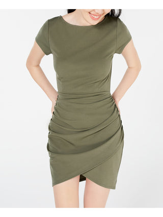 Planet Gold Women's Zippered Cap Sleeve Jewel Neck Short Evening Dress Green Size X-Small
