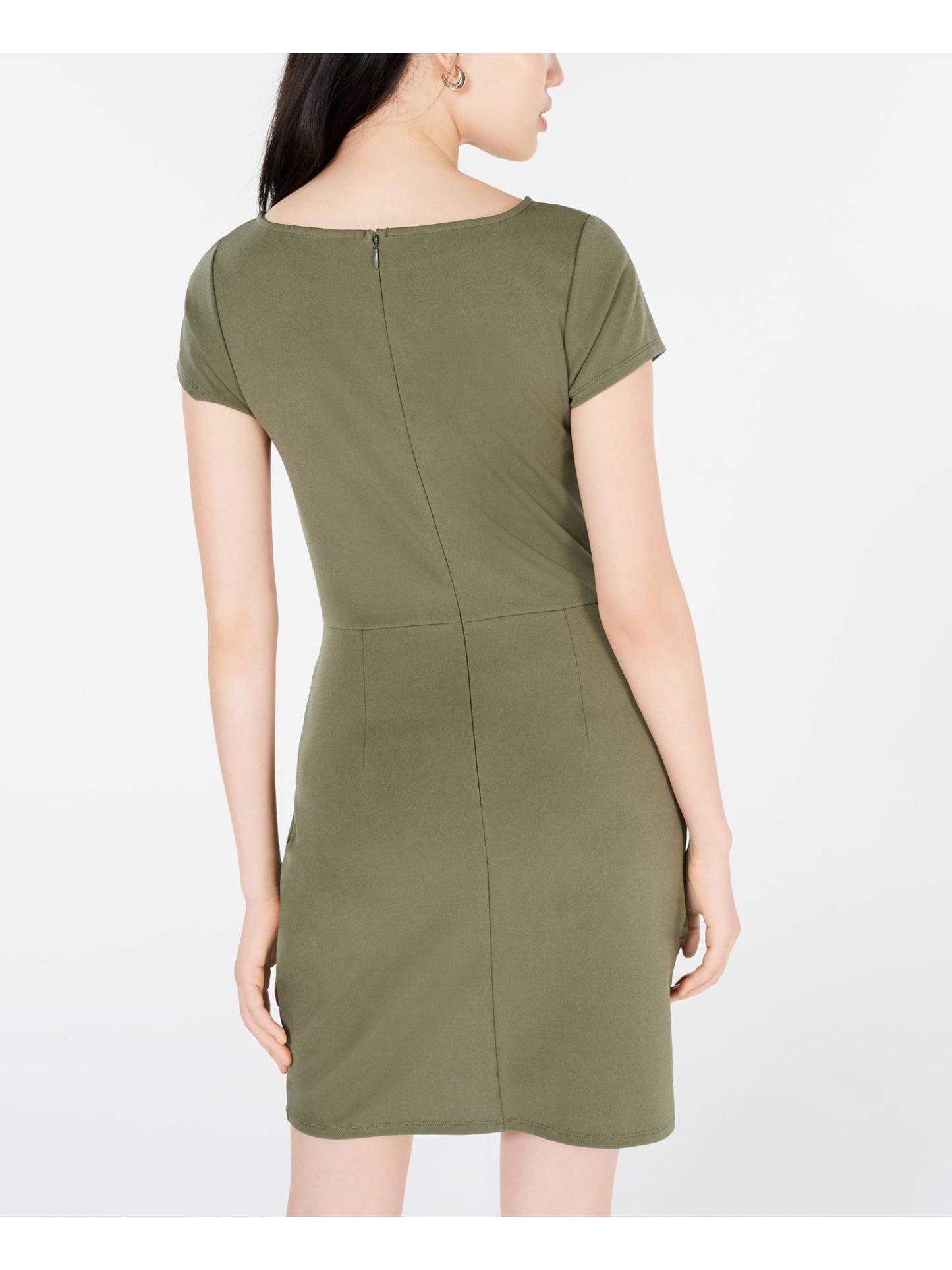Vestido curto de festa feminino Planet Gold com zíper e manga curta, gola redonda, verde, tamanho X-S