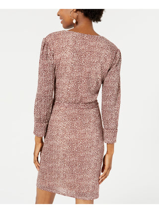 Vestido feminino City Studios com cinto, estampa animal, manga comprida, decote em V, acima do joelho, marrom, tamanho extrapequeno
