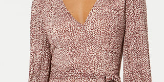 Vestido feminino City Studios com cinto, estampa animal, manga comprida, decote em V, acima do joelho, marrom, tamanho extrapequeno