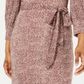 Vestido feminino City Studios com cinto, estampa animal, manga comprida, decote em V, acima do joelho, marrom, tamanho extrapequeno