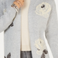 Cardigan feminino com estampa floral e frente aberta, cinza, tamanho pequeno P
