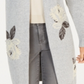 Cardigan feminino com estampa floral e frente aberta, cinza, tamanho pequeno P