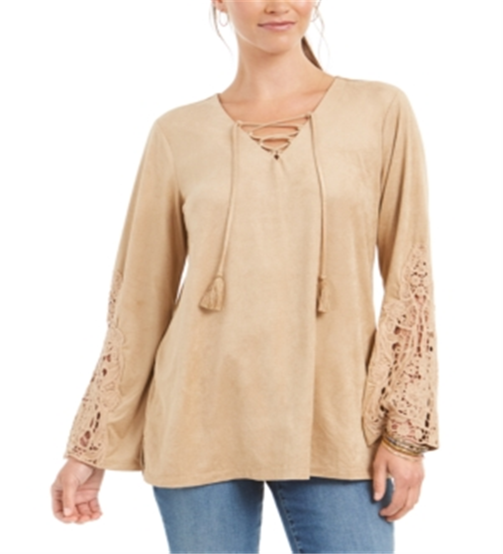Top de camurça sintética com cadarço feminino Style &amp; Co, marrom, tamanho grande