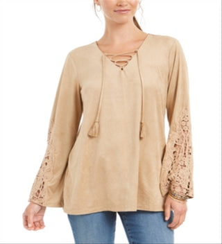 Top de camurça sintética com cadarço feminino Style &amp; Co, marrom, tamanho grande