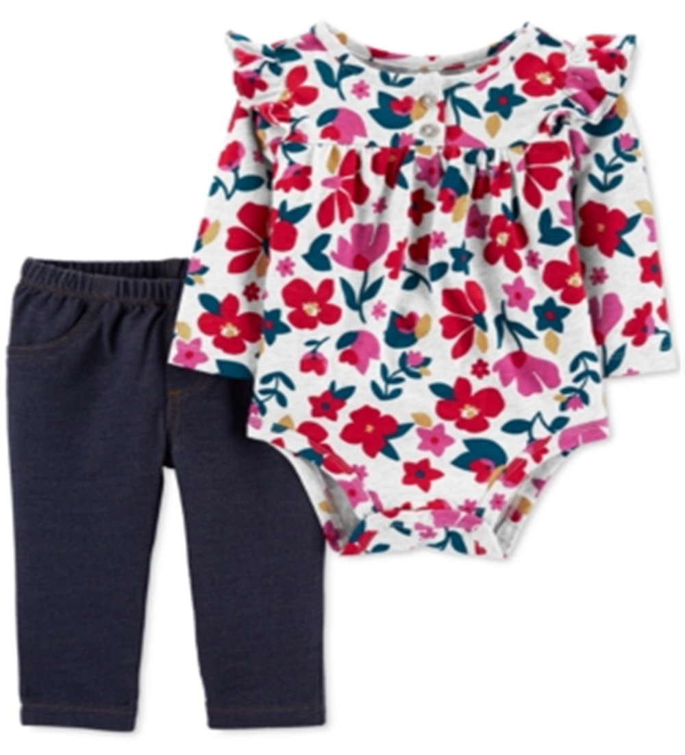 Body Carter's Girl's Infantil Estampado Floral Babados Bolso Calças Vermelhas Floral Tamanho 24MOS
