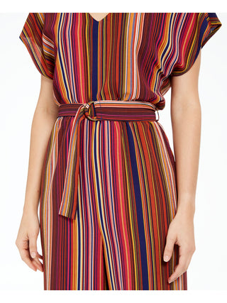 Macacão feminino Be Bop listrado com cinto e perna larga, curto, vermelho, tamanho médio