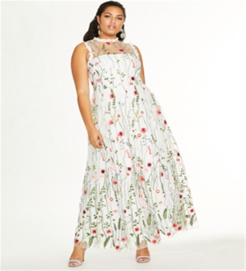 Vestido floral bordado moderno feminino City Studios, branco, tamanho 14W