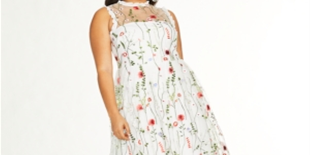 Vestido floral bordado moderno feminino City Studios, branco, tamanho 14W