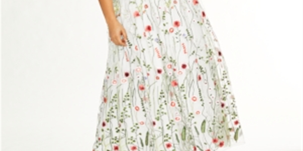Vestido floral bordado moderno feminino City Studios, branco, tamanho 14W