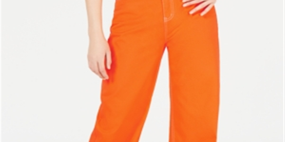 Calça Skater Dickies Girl Junior com 5 Bolsos, Cintura Alta e Perna Larga, Laranja, Tamanho 11