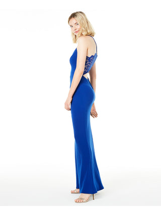 B Darlin Women's Spaghetti Strap Maxi Sheath Evening Dress Blue Size 11-12