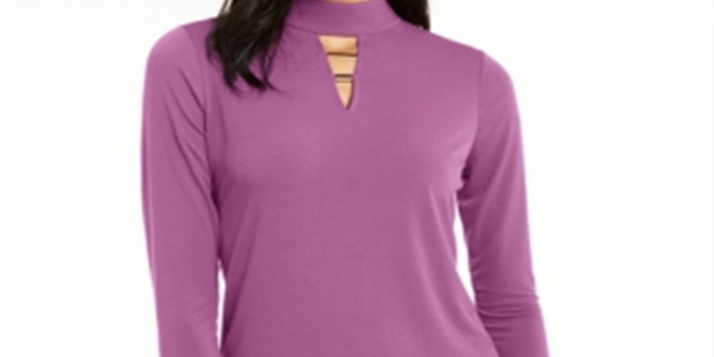 Thalia Sodi Top feminino com decote careca e acabamento em hardware, roxo claro, tamanho XX-G