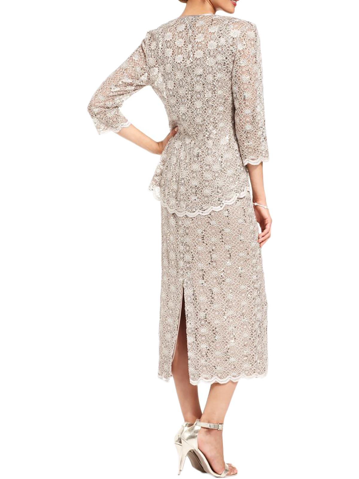 Vestido feminino R&amp;M Richards, sem mangas, com lantejoulas, decote redondo, comprimento chá, marrom, tamanho 18