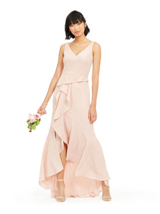 Adrianna Papell Women's V Neck Full Length Hi Lo Formal Dress Pink Size 2
